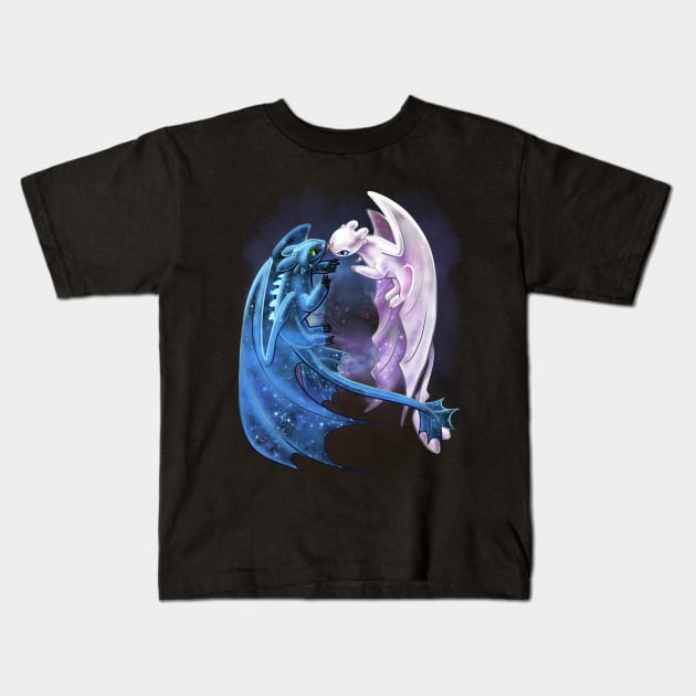 Dragon Heart - Starry Dragons - Toothless and Light Fury Kids T-Shirt by Unicornarama